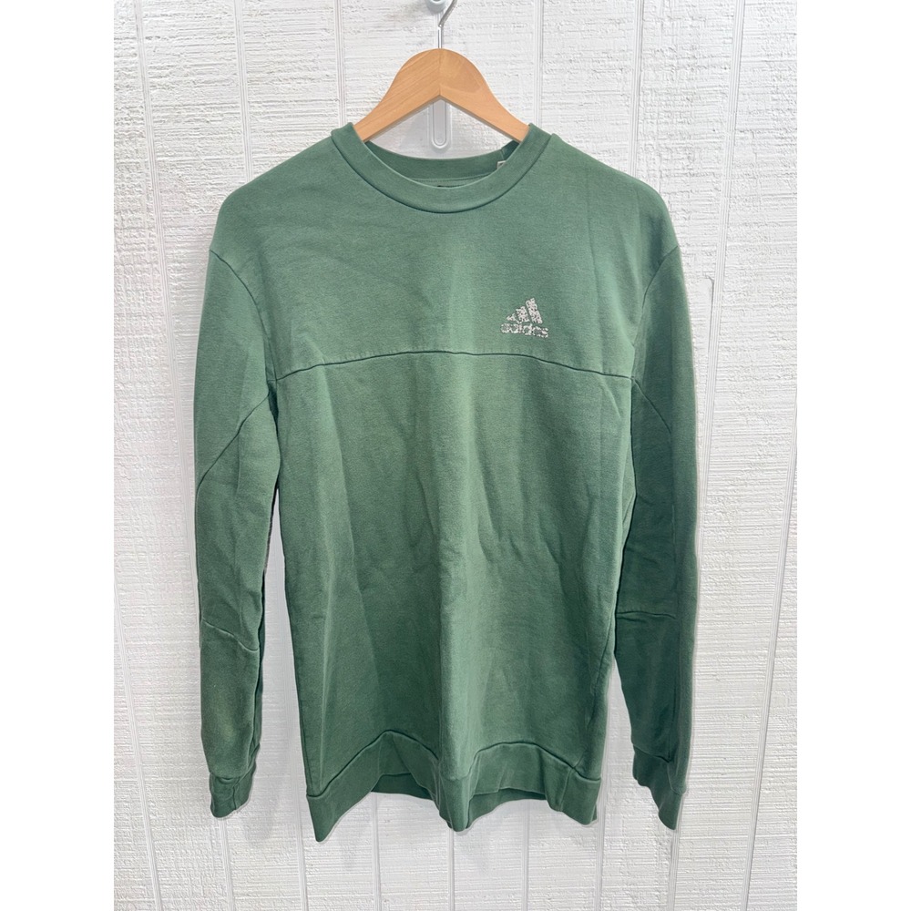 Adidas Sweatshirt Womens Green Crewneck Textured Logo HM7888 Medium